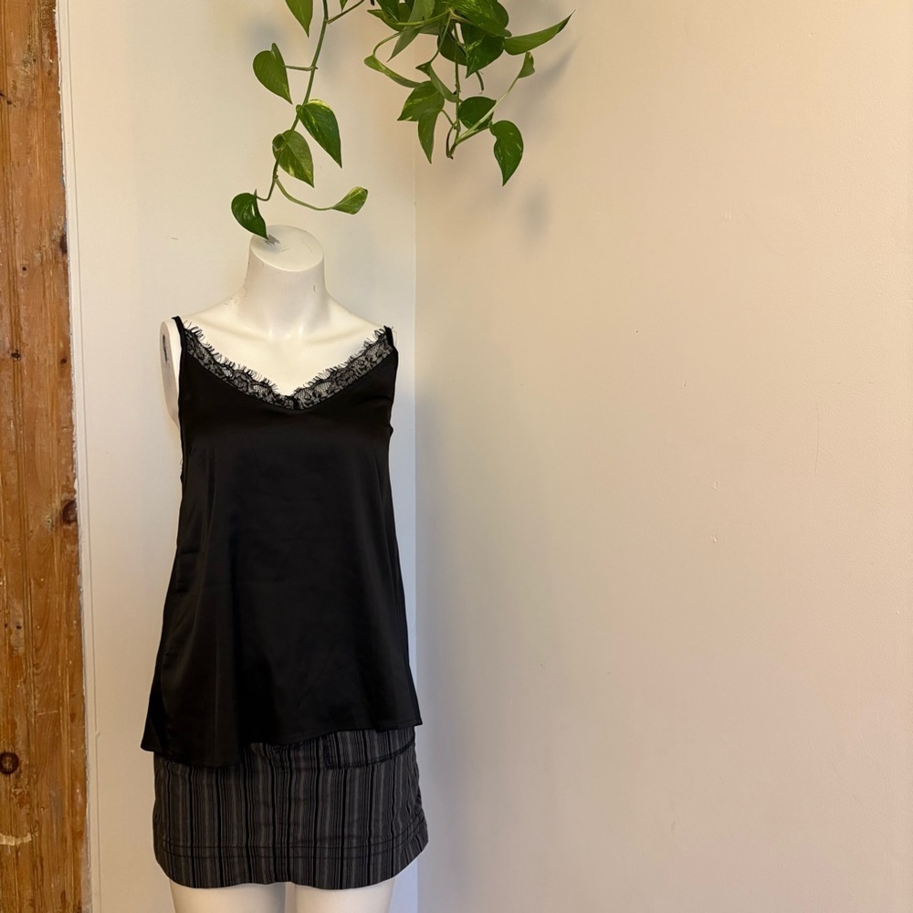 Black Satin & Lace trim Cami – Size Small